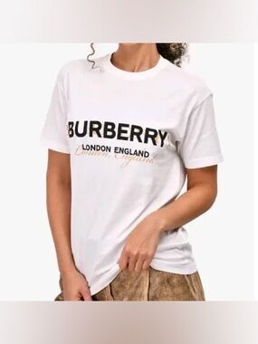 Burberry White Tee with Black and Gold Logo for Kids